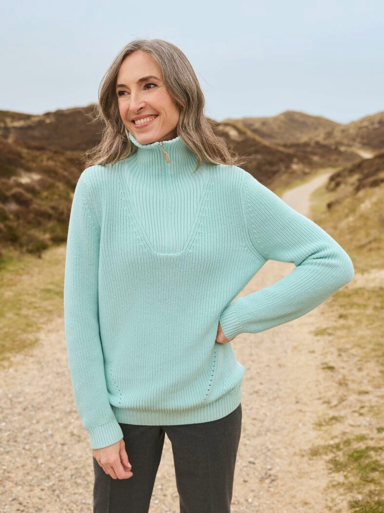 Reißverschluss-Troyer Baumwoll- Mix Mint