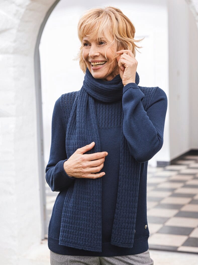 Pullover mit Schal Wohlfühlstrick Marine