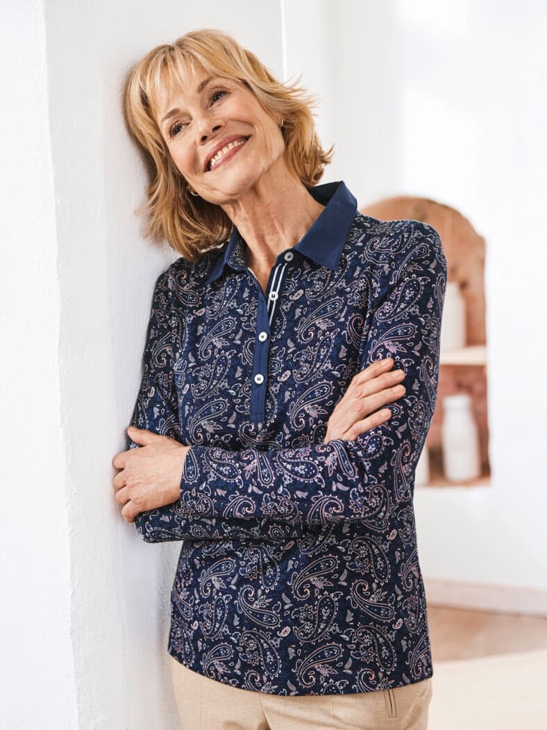 Baumwoll-Poloshirt Everyday Marine gemustert