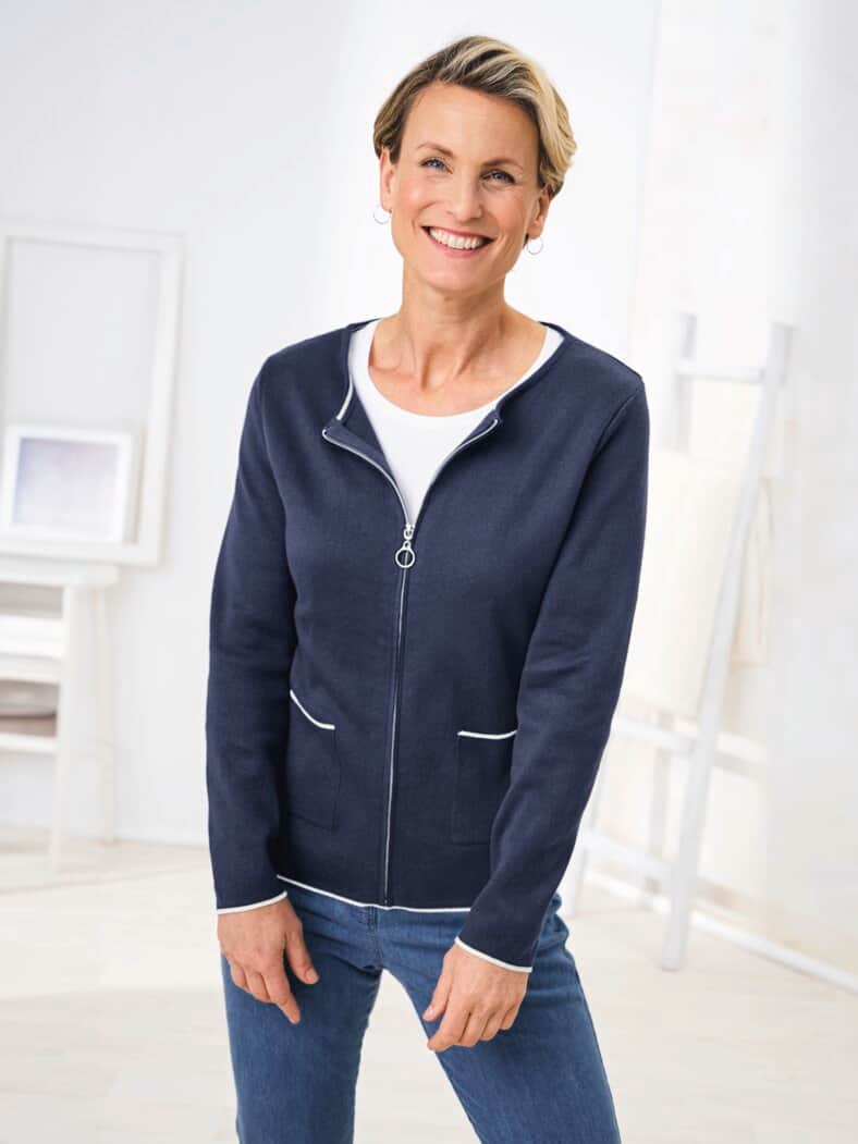 Strickjacke Farbkontrast Marine