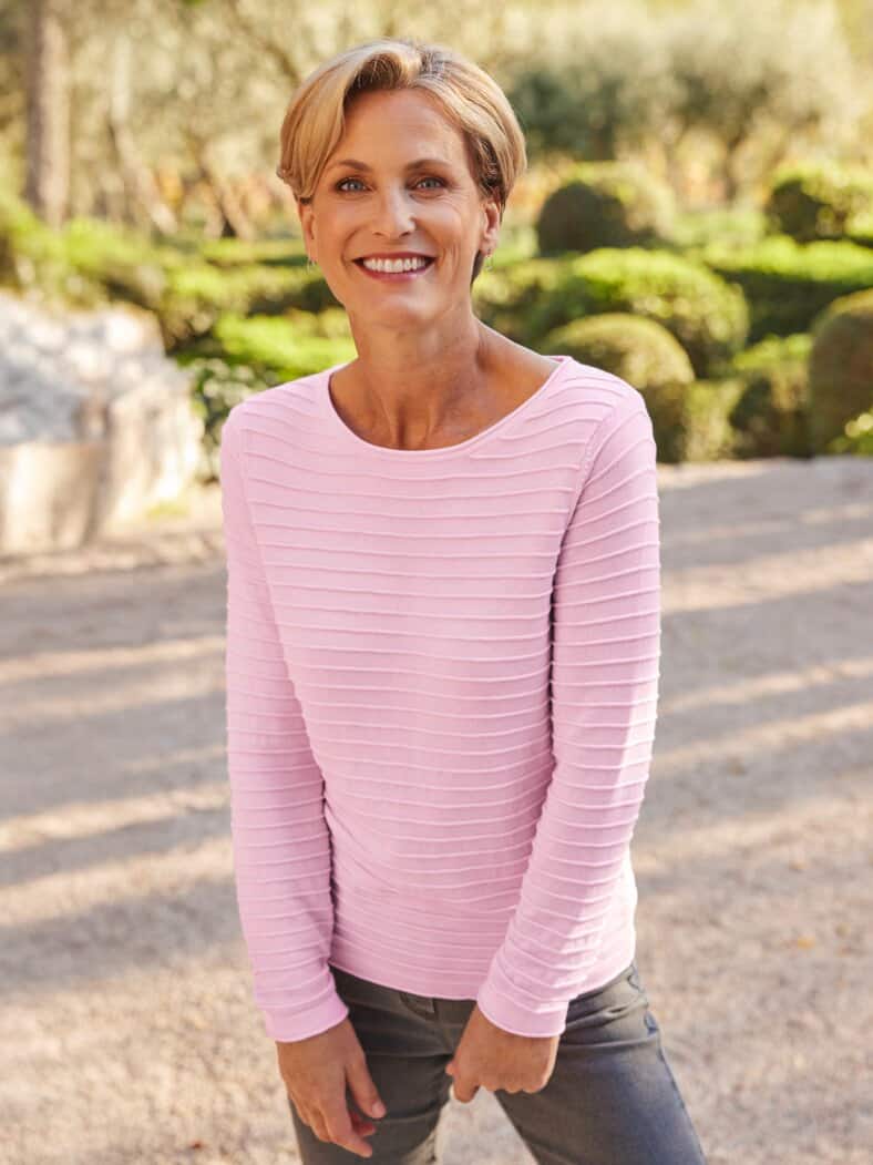 Pullover Struktur-Ringel Rosé