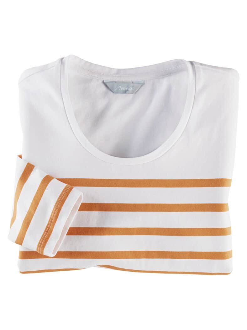 Rundhals-Shirt Streifenmuster Senfgelb gestr.