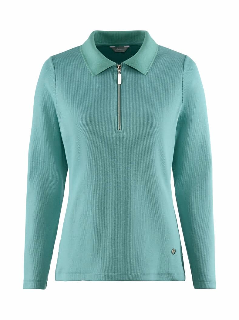 Baumwoll-Ripp-Polo mit Zipper Gletschergrün