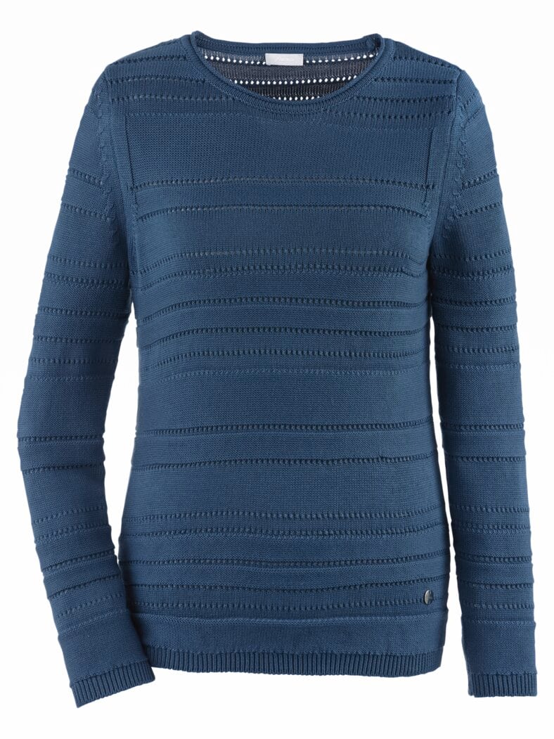Baumwoll-Pullover Ajour Rauchblau