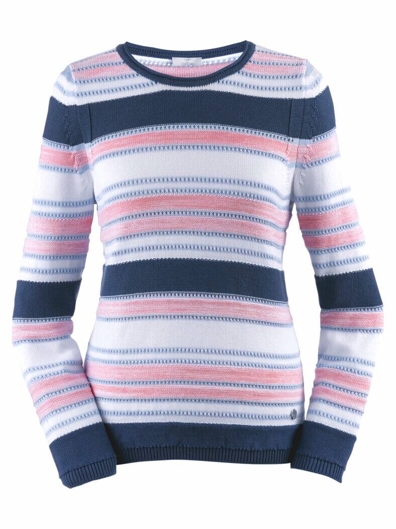 Baumwoll-Pullover Ajour Blau gestreift