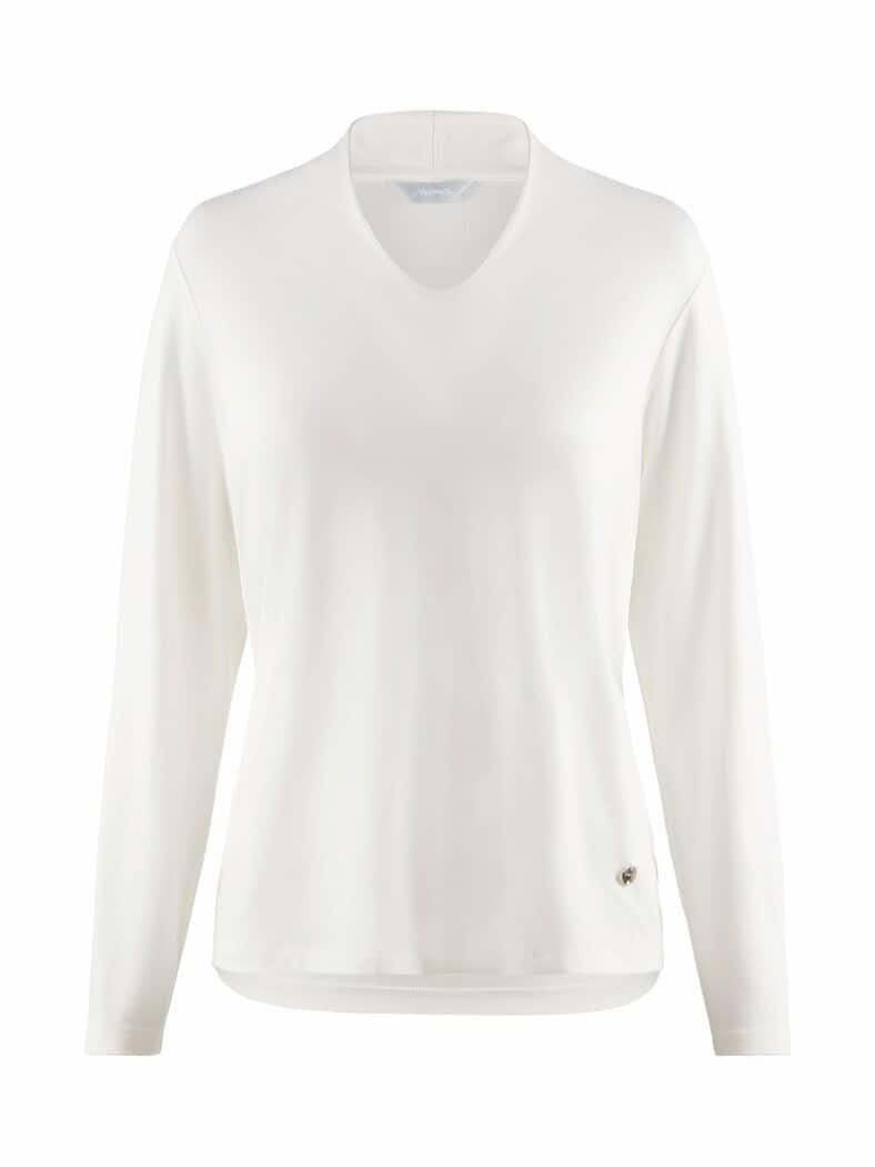 Jersey-Shirt Kelchkragen Weiß