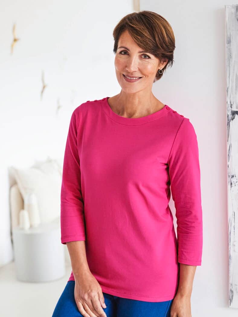 Baumwoll-Shirt 3/4 Arm Himbeere