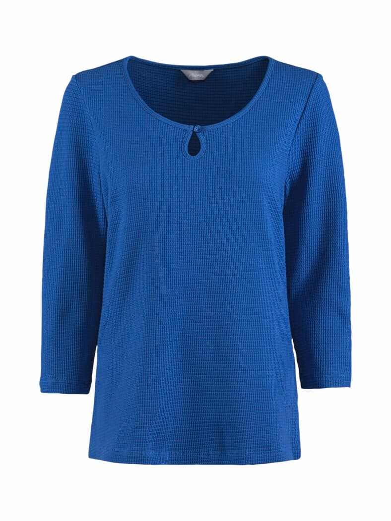 Struktur-Shirt Knopfdetail Royalblau