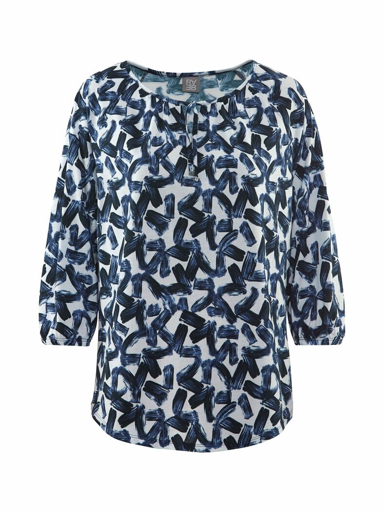 Rabe-Blusenshirt grafisches Muster Hellblau gemustert