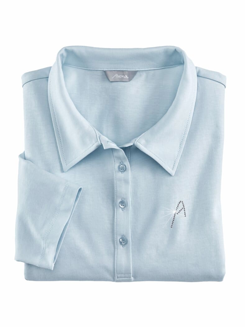 Jersey Polo mit Strassbesatz Hellblau