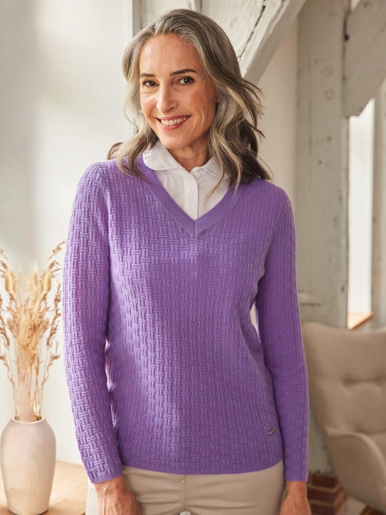 Woll-Pullover Struktur Lila