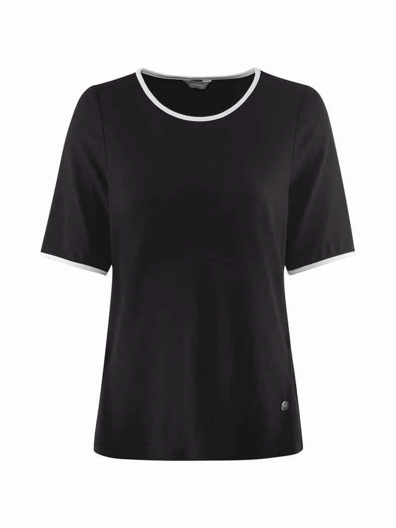 Viskose-Shirt Kontrastpaspel schwarz