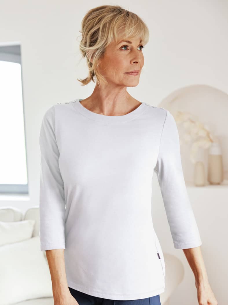 Baumwoll-Shirt 3/4 Arm Weiß