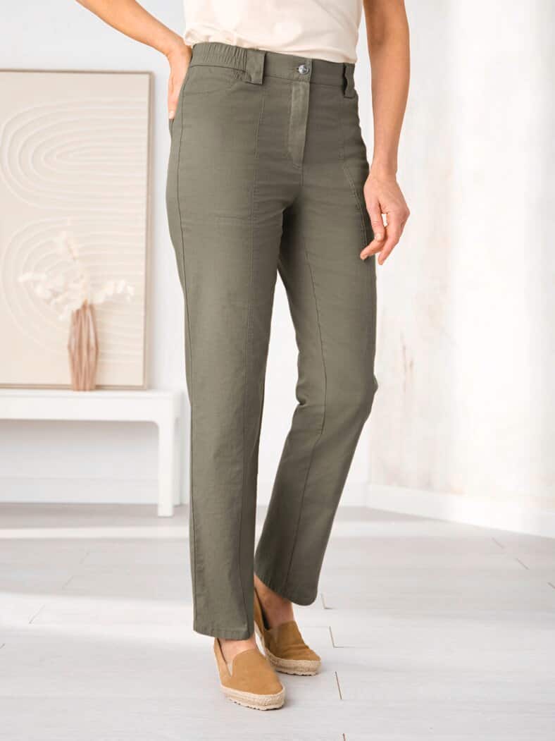 Urlaubshose Baumwoll-Leinen-Mix Khaki