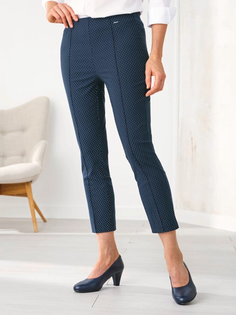 7/8-Edel-Stretch-Hose Comfort fit Marine-Weiß