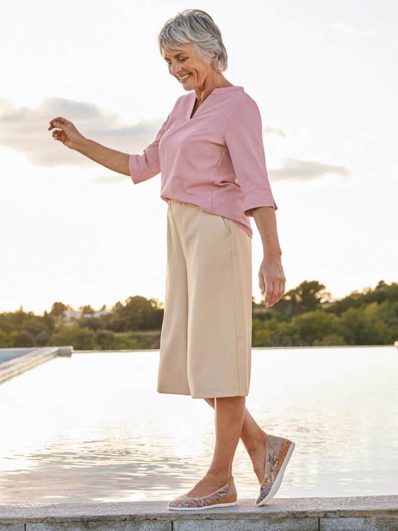 Bügelfrei-Hosenrock Reise-Leinen Beige