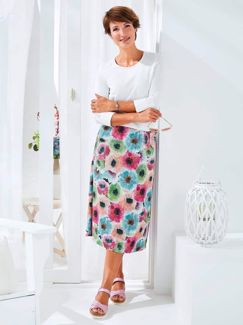 Rock Aquarell-Blumen Pink gemustert