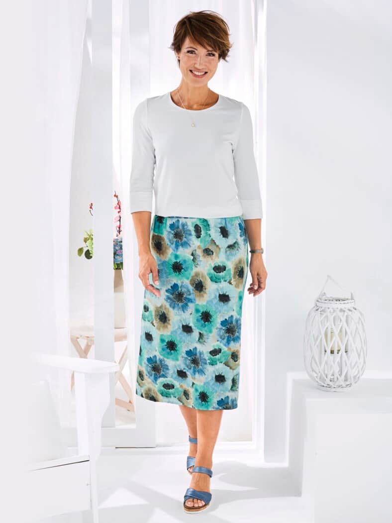 Rock Aquarell-Blumen Blau gemustert