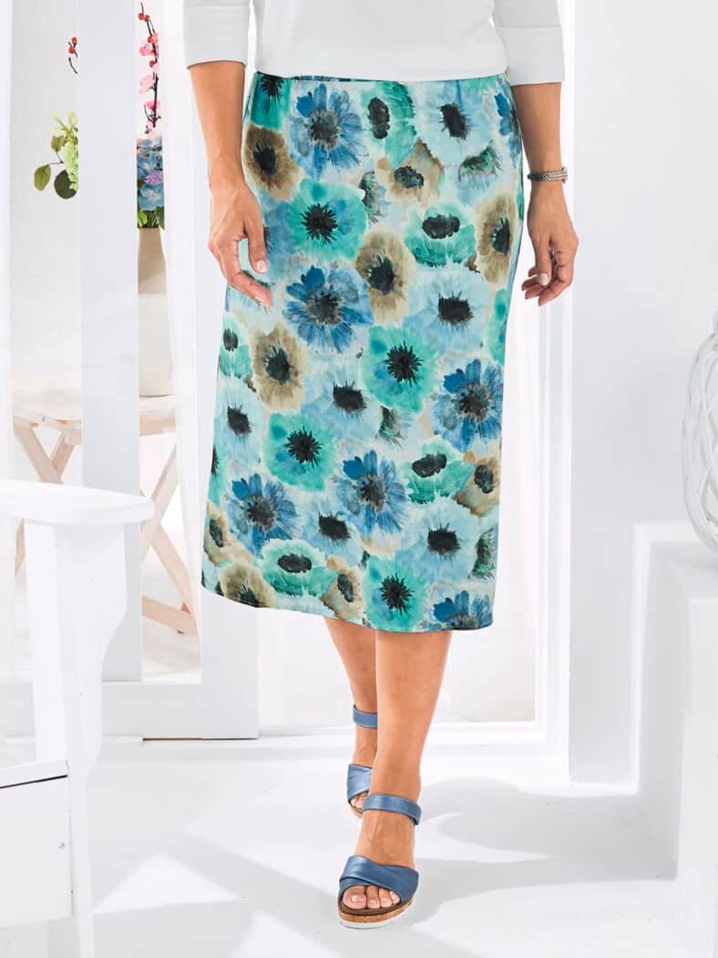 Rock Aquarell-Blumen Blau gemustert