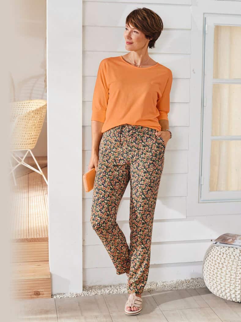 Klimasoft-Schlupfbundhose Blüten Orange geblümt