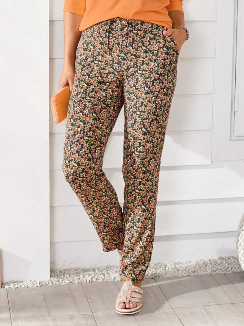 Klimasoft-Schlupfbundhose Blüten Orange geblümt