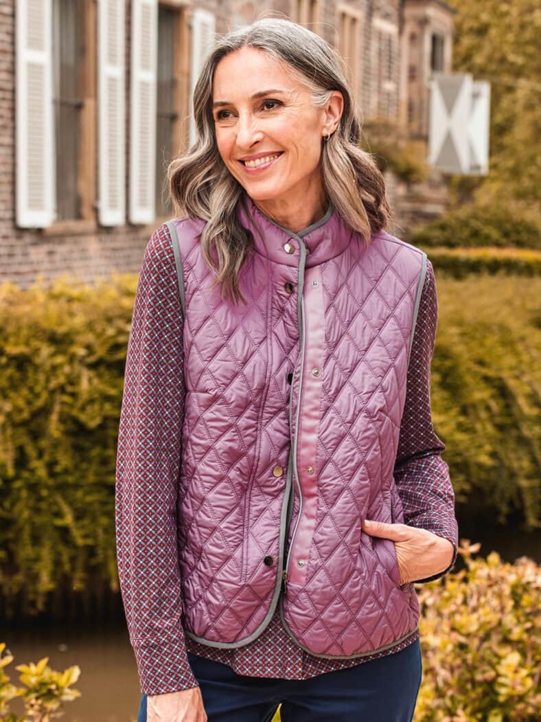 Rauten-Steppweste Wollwärme Mauve