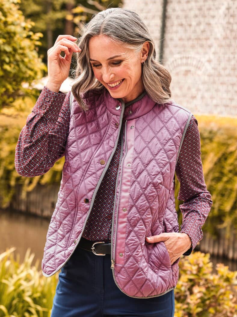 Rauten-Steppweste Wollwärme Mauve