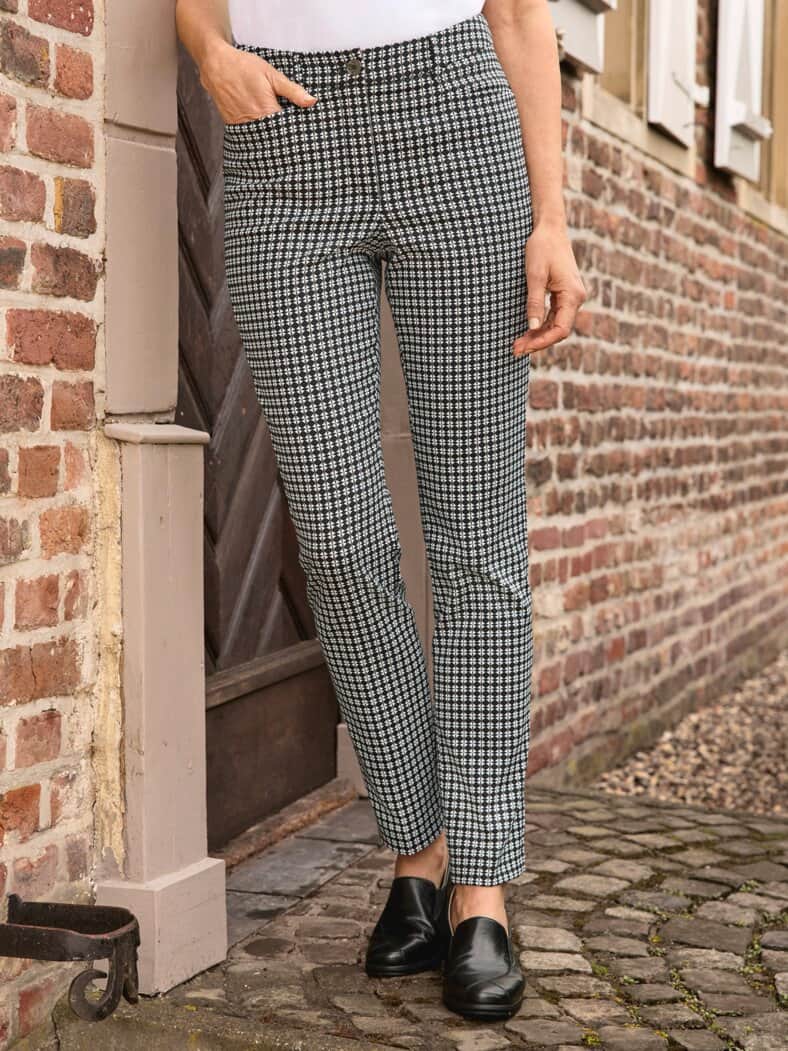 Jacquard-Stretch-Hose Schwarz/Weiß