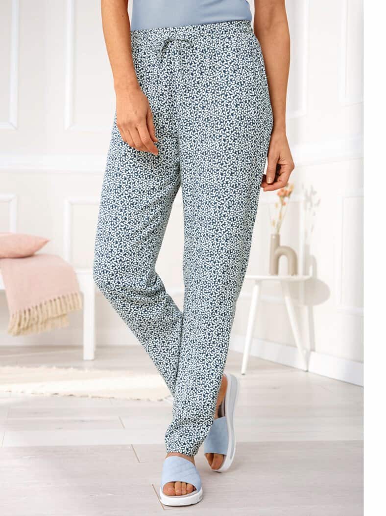 Viskose-Schlupfhose Blau-Weiss geblümt