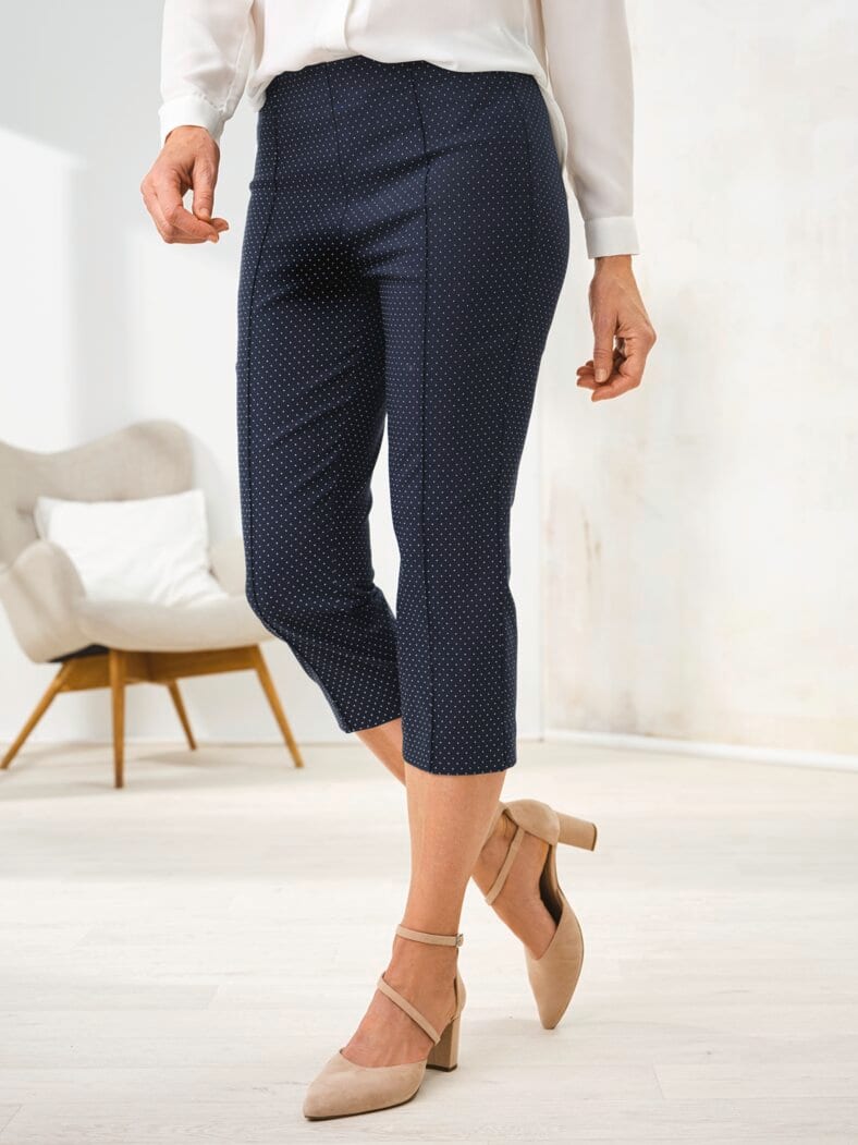 Edel-Stretch-Capri Hose Comfort Fit Marine-Weiß