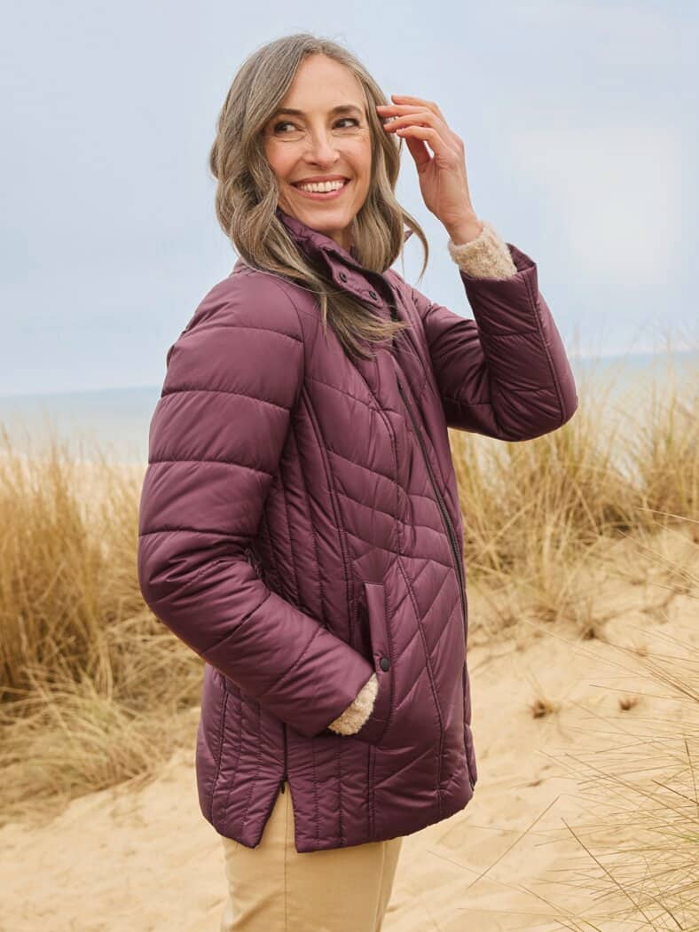 Steppjacke mit Webpelz-Kapuze Bordeaux
