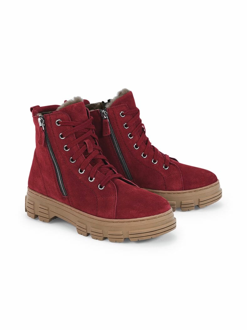 Flex-Schnürbootie Lammfell Bordeaux