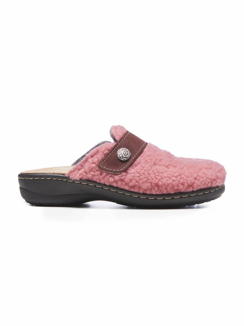 Teddyfell-Pantolette Korkfußbett Rosa