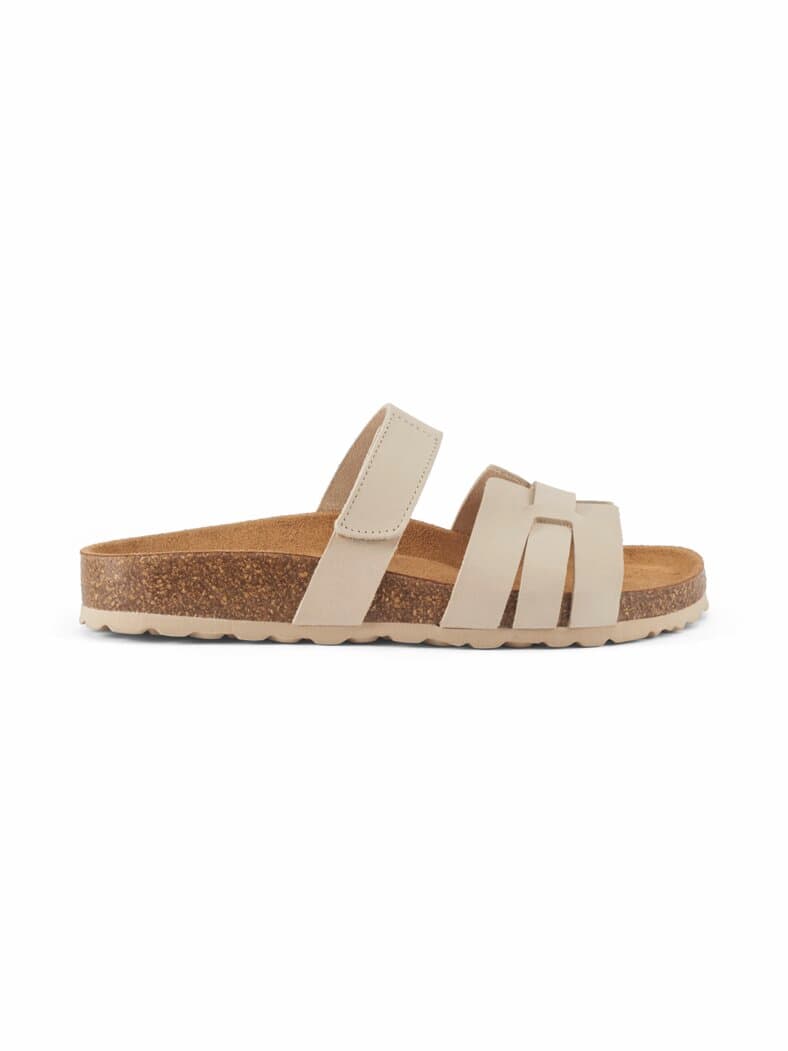 Klett-Pantolette Korkfußbett Beige