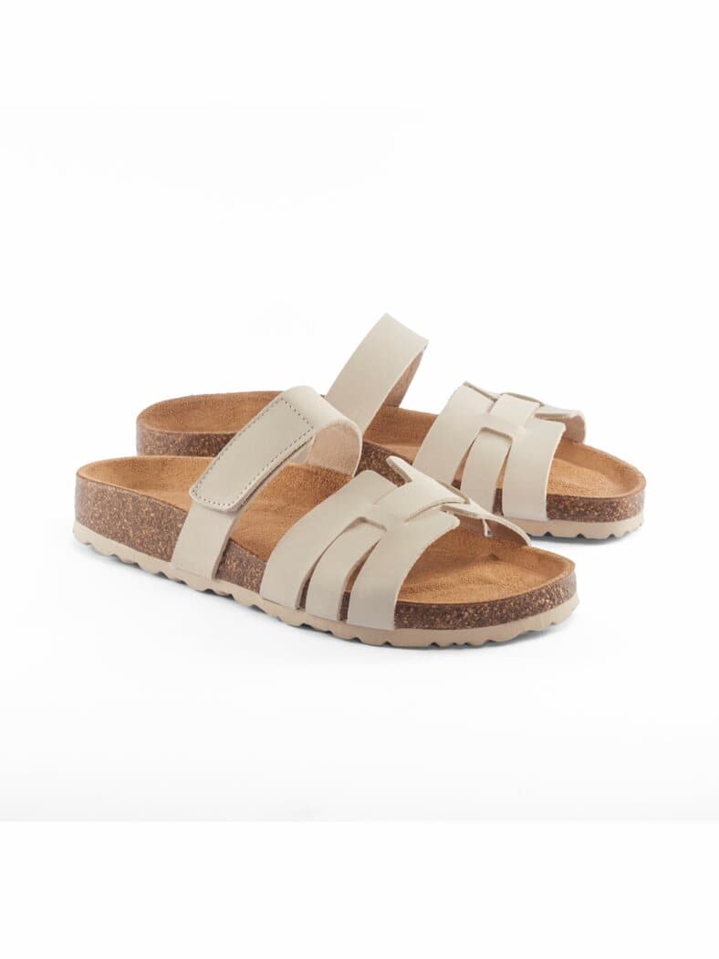 Klett-Pantolette Korkfußbett Beige
