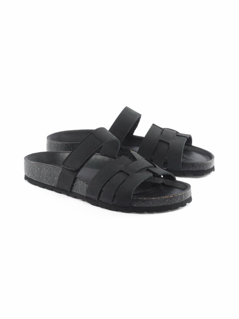Klett-Pantolette Korkfußbett Schwarz