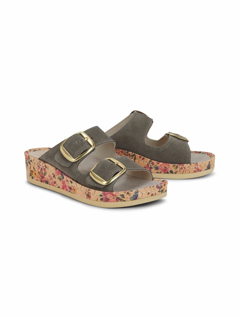 Riemen-Pantolette Memory Grau-Grün