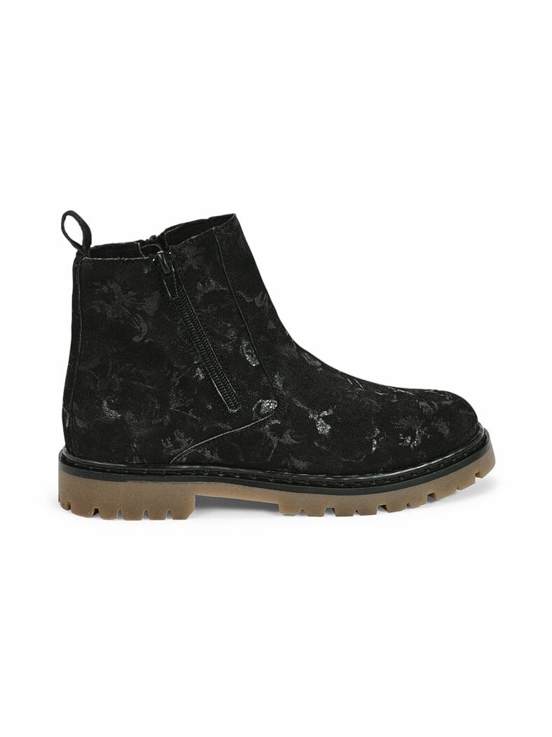 Hallux-Floralbootie Doppelzip Schwarz