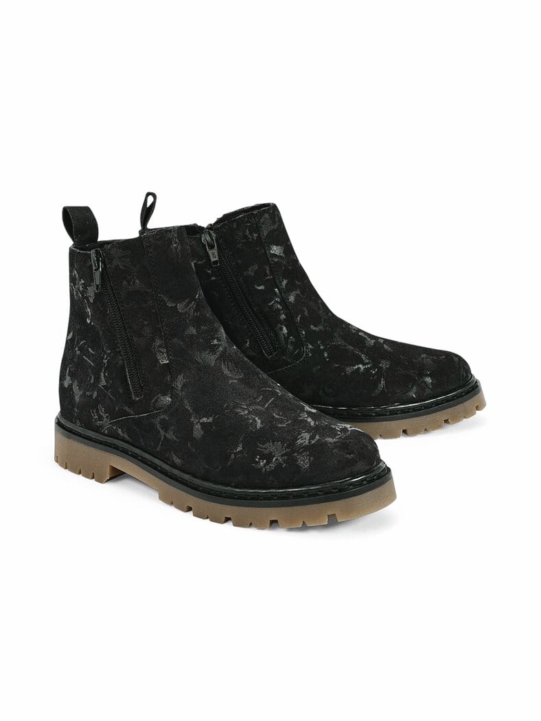 Hallux-Floralbootie Doppelzip Schwarz