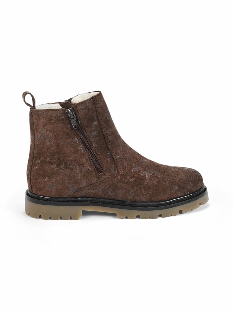 Hallux-Floralbootie Doppelzip Braun