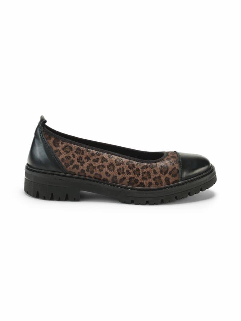 Hallux-Ballerina Schrittsicher Leoprint Braun
