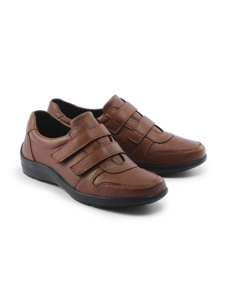 Hirschleder-Klettslipper Cognac