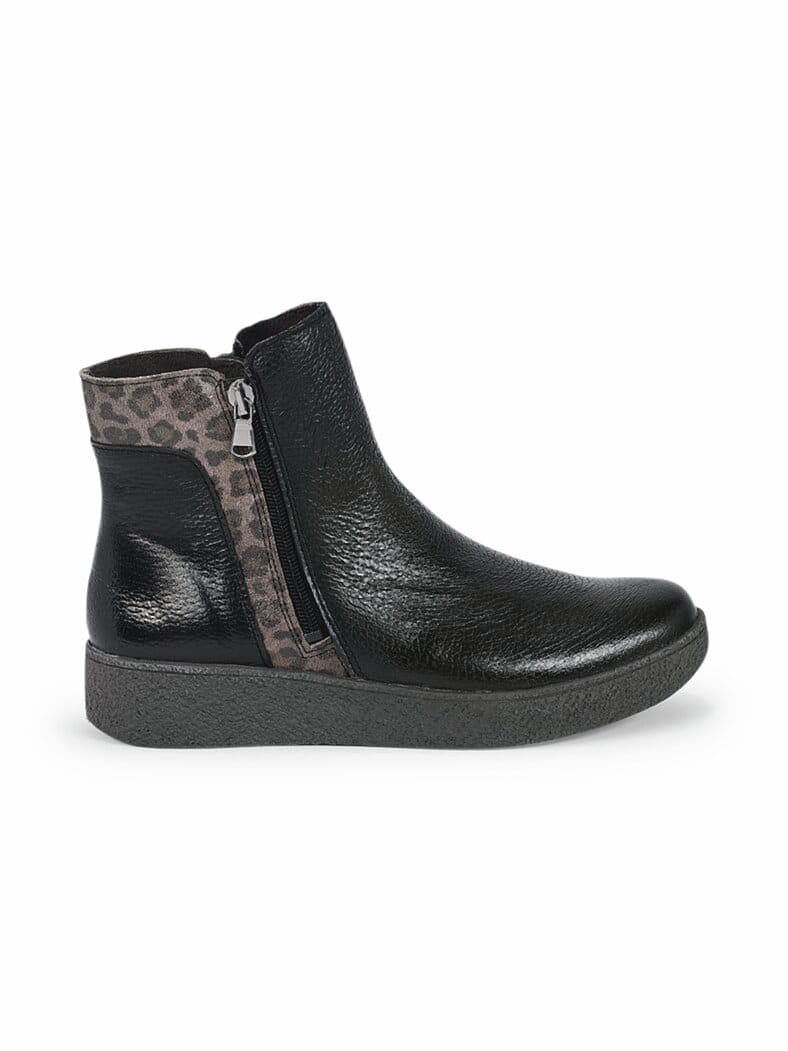 Hallux-Hirschleder-Stiefelette Schwarz-Leo