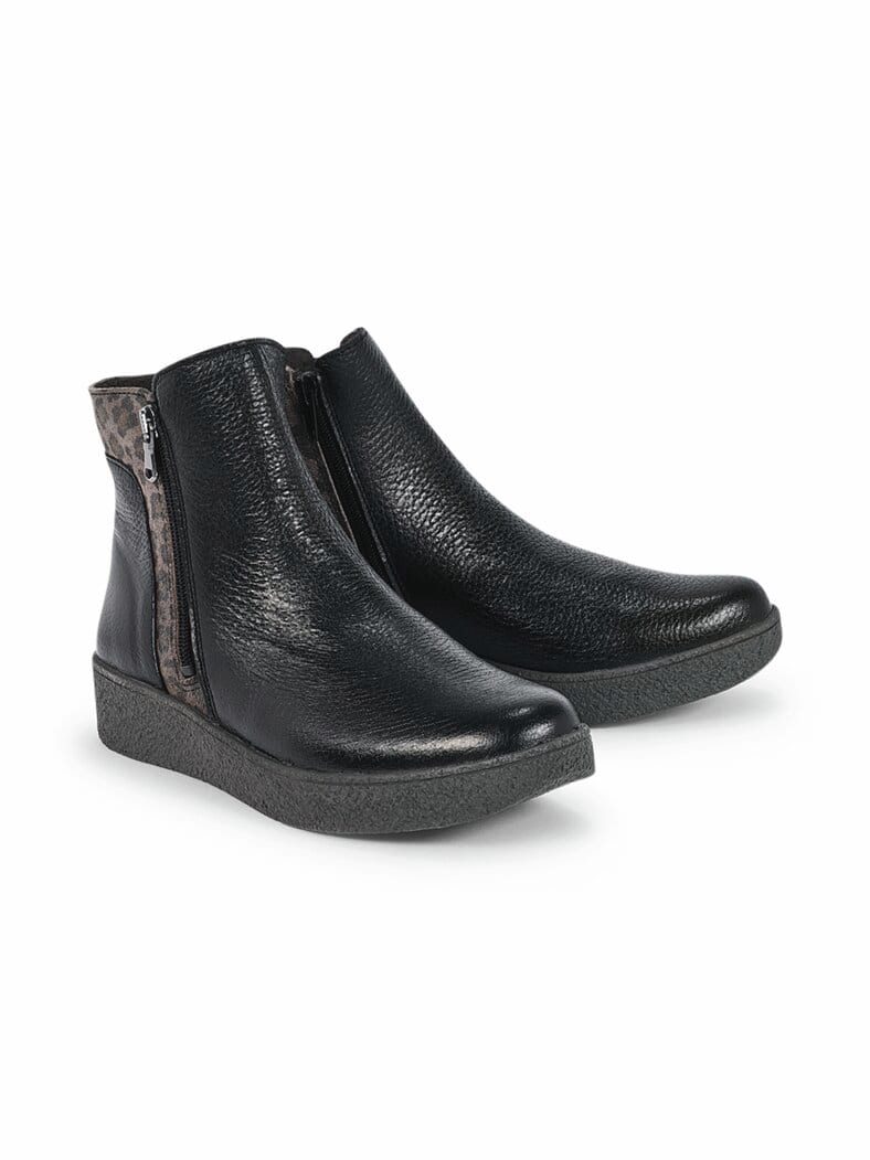 Hallux-Hirschleder-Stiefelette Schwarz-Leo