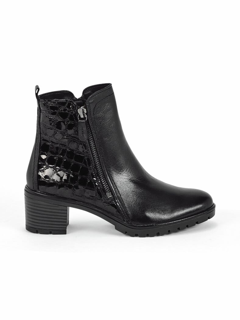 Hallux-Absatz-Stiefelette Kroko Schwarz