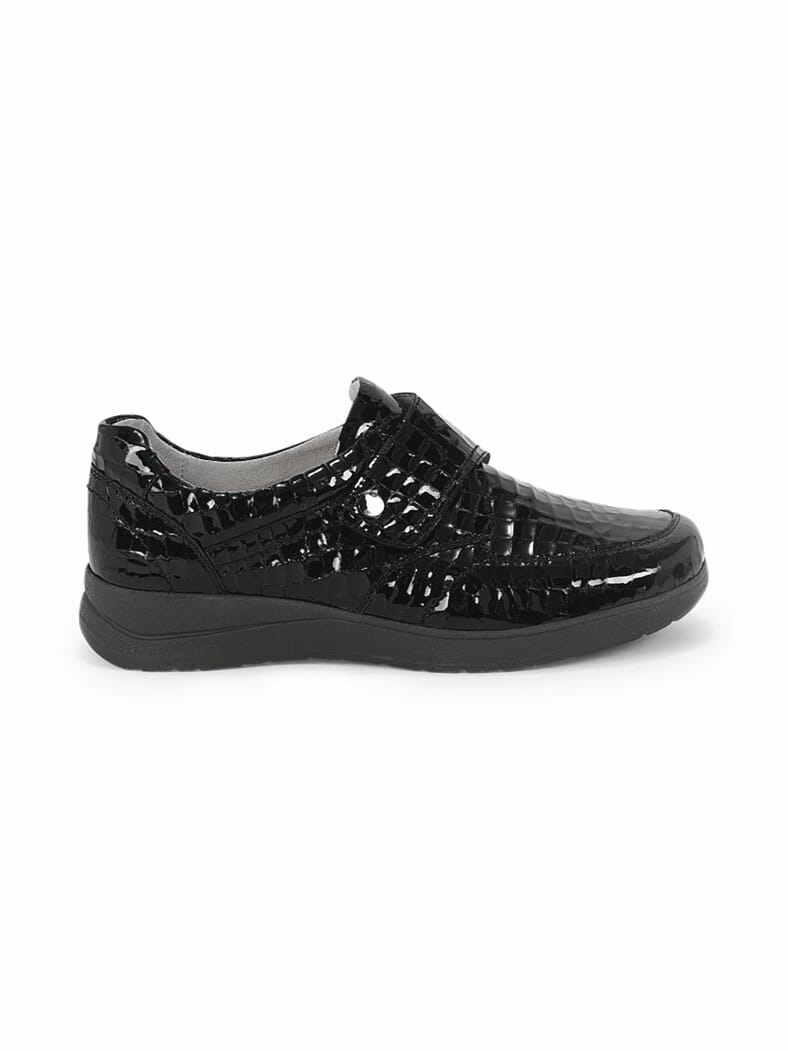 Hallux-Klettschuh Komforweite Schwarz-Lack