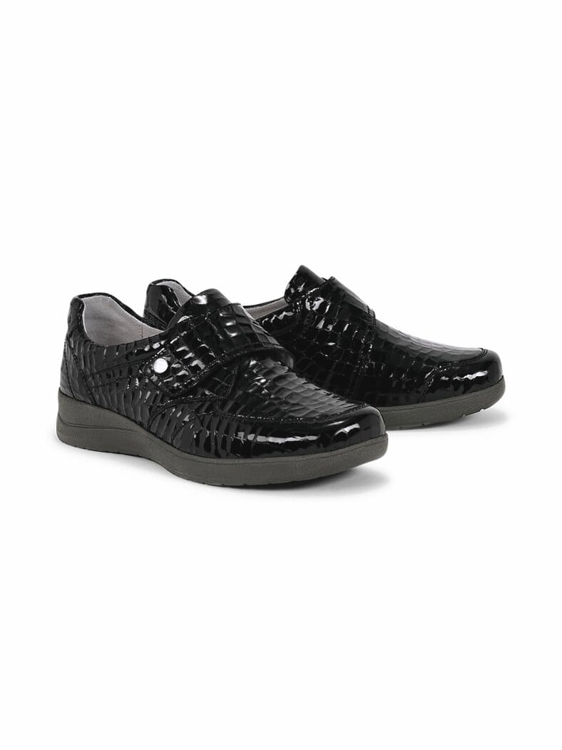 Hallux-Klettschuh Komforweite Schwarz-Lack