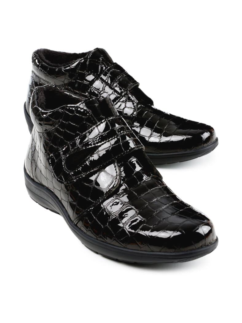Klett-Bootie Federleicht Schwarz Lack