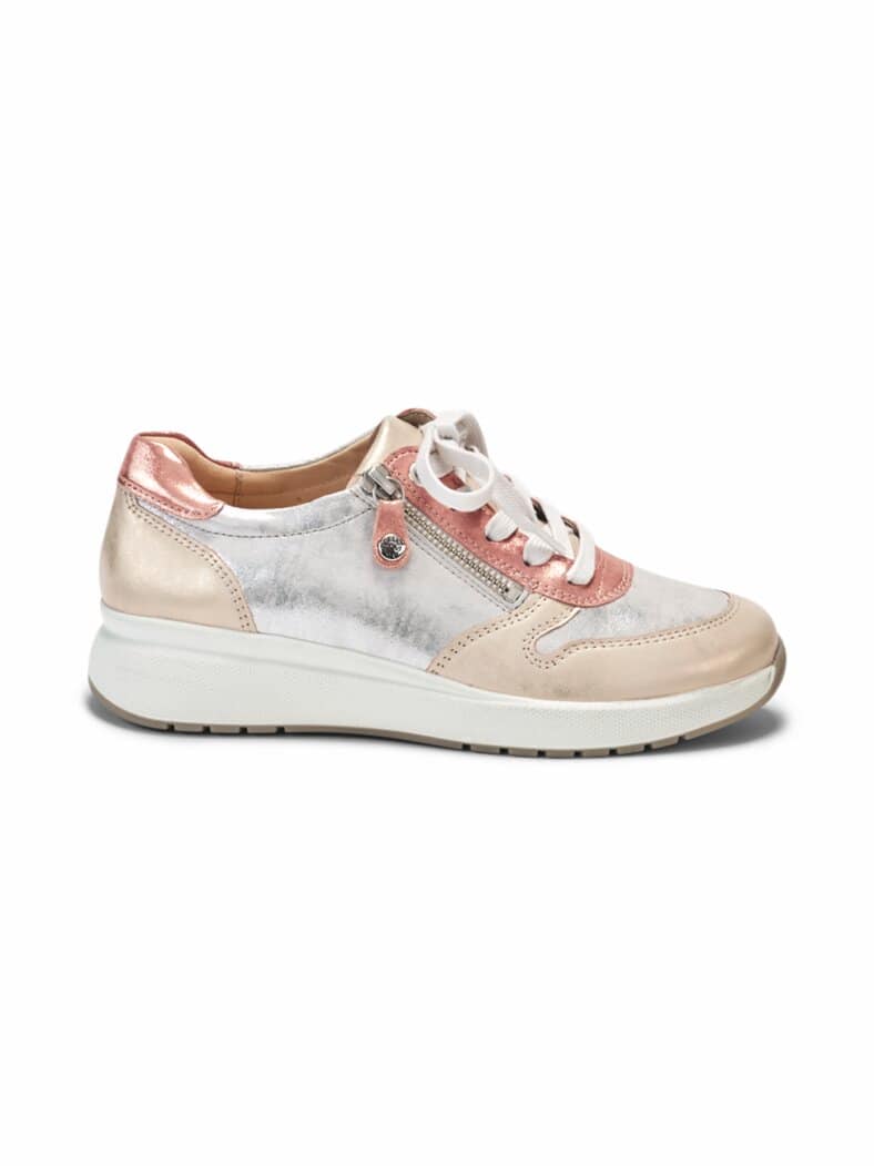 Hallux-Sneaker Reißverschluss Beige glänzend