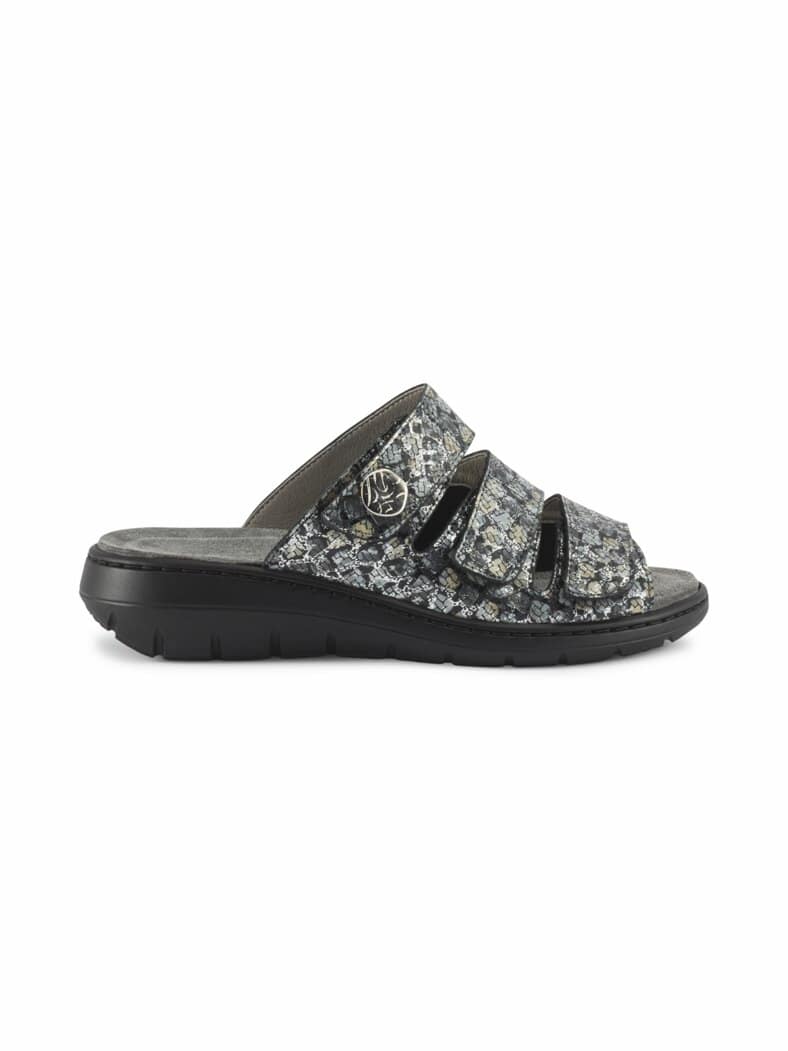 Hallux-Klett-Pantolette Superweich Grau-Silber